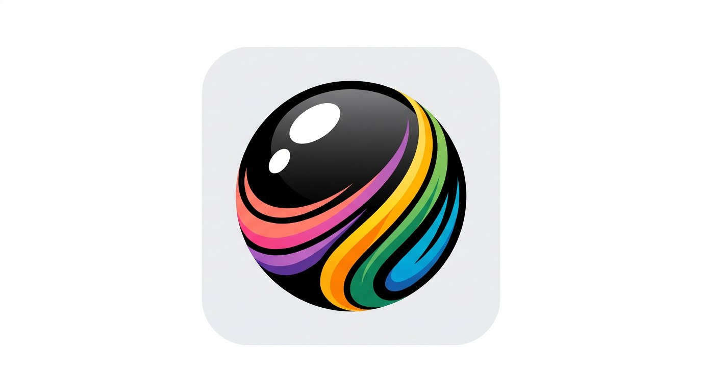 Abstract black sphere with colorful curved strokes representing Grok Bot AI agents and digital workflows