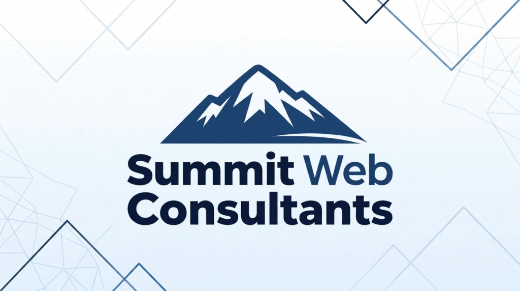 Summit Web Consultants logo on a clean blue geometric background