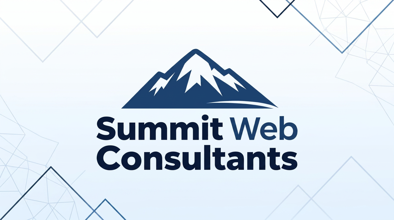 Summit Web Consultants logo on a clean blue geometric background