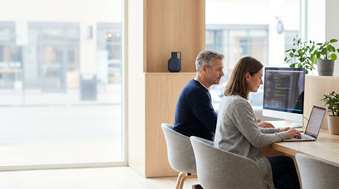Two professionals working together in a modern office