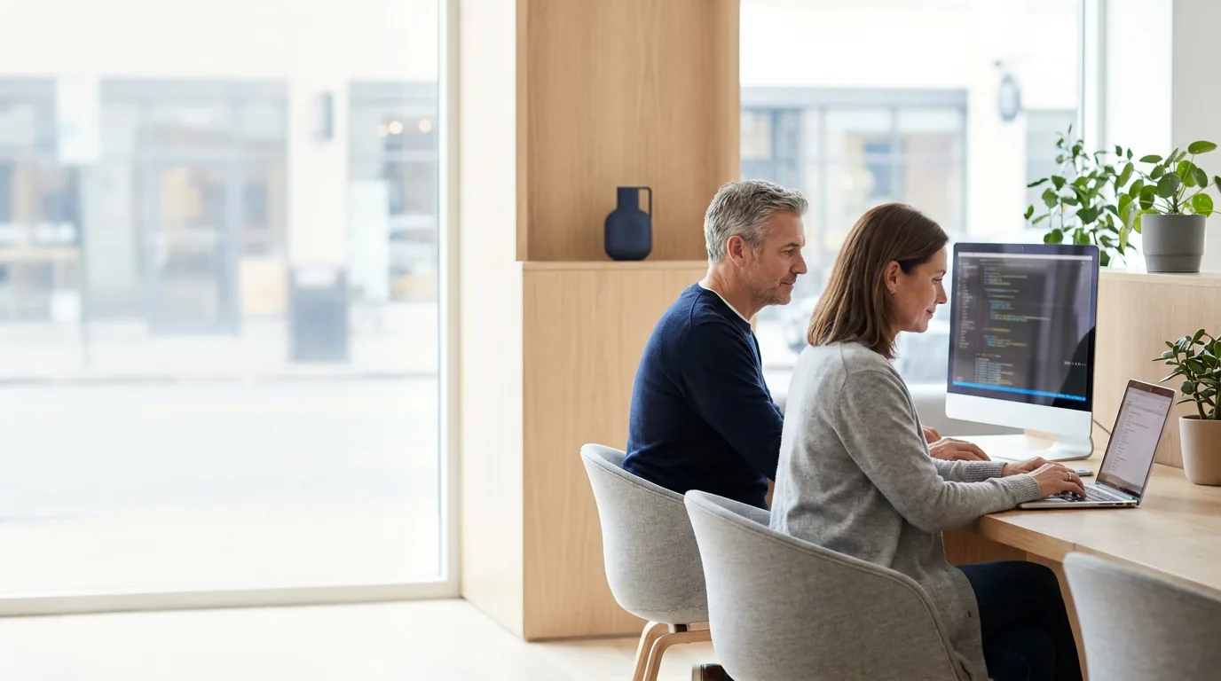 Two professionals working together in a modern office